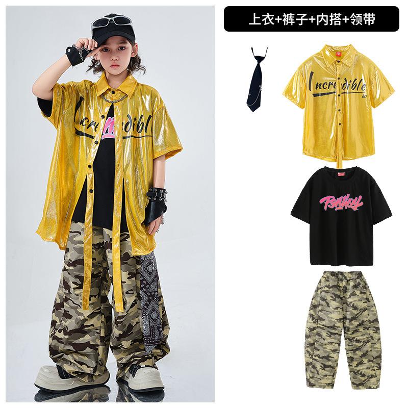 Children'S Hip-Hop Trendy Clothes Boys' Hip-Hop Fried Street Hiphop Performance Clothes Are Trendy And Cool Children'S Summer Two-Piece Short Sleeves