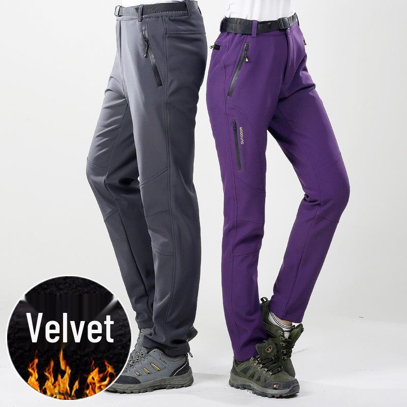 Winter Fleece-Lined Windproof Waterproof Hiking Pants for Men & Women – Softshell, Warm, Ideal for Couples