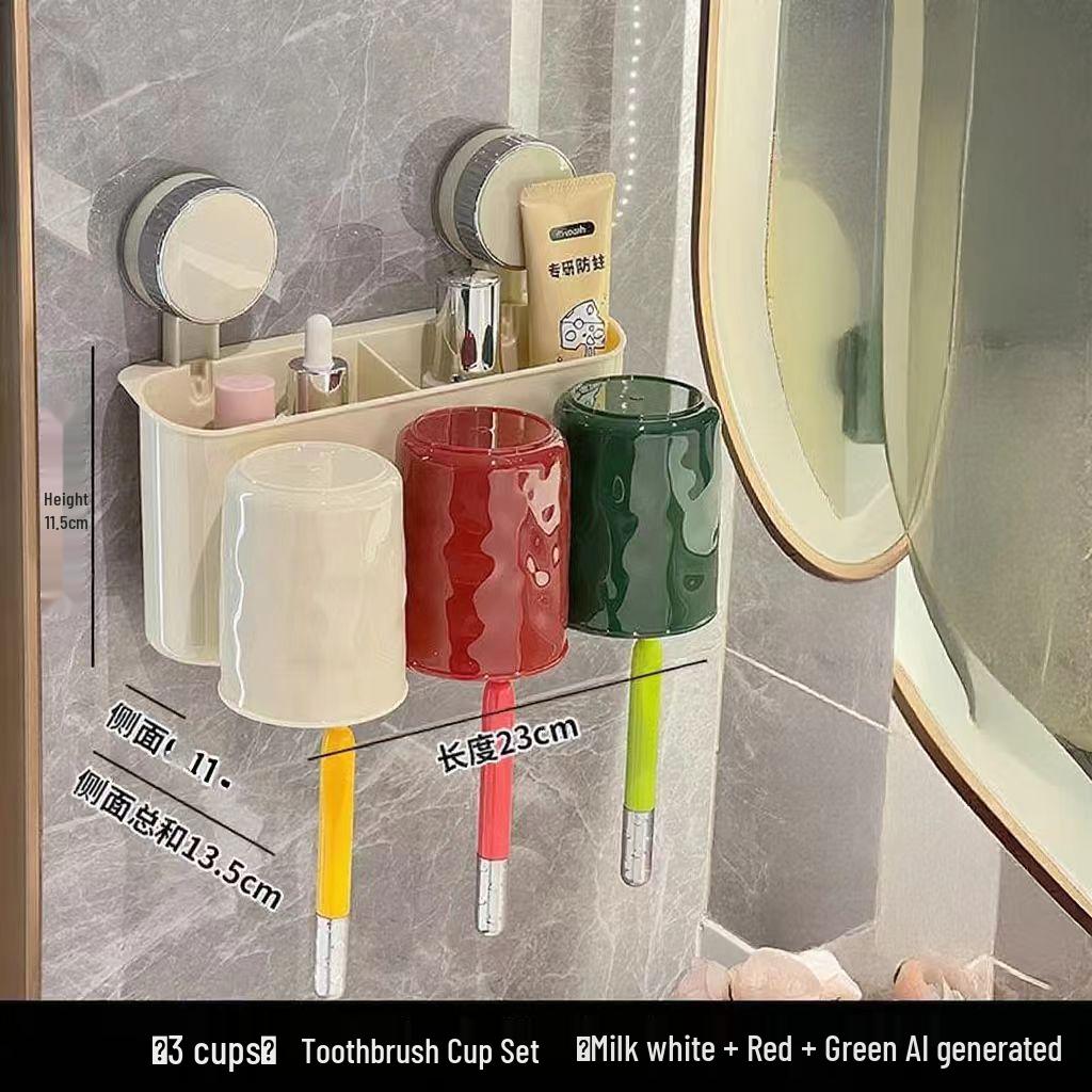 No-Drill Wall-Mounted Toothbrush & Cup Holder