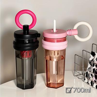 700Ml Summer Cup Milky Tea Cup Cute Wind Belt Straw Water Bottle with Handle Large Capacity Kettle