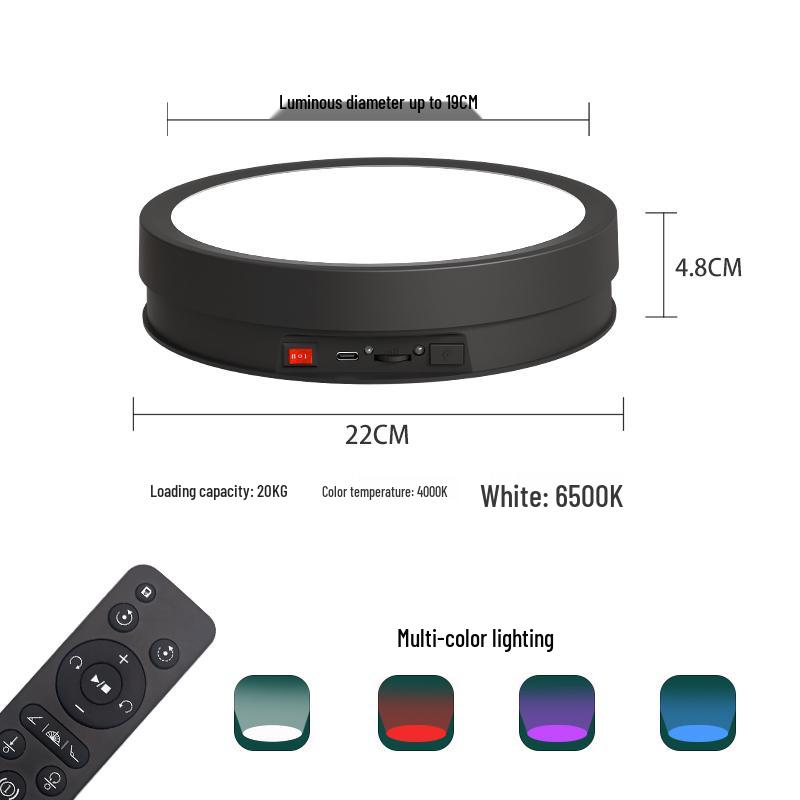 Rechargeable Remote-Control Rotating Display Stand with Colorful Lights for Live Streaming