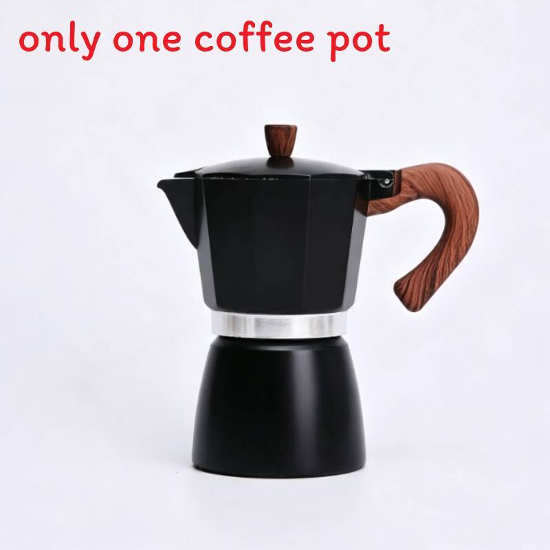 Caffettiera Moderna Minimalista in Alluminio con Manico in Legno per la Preparazione in Casa