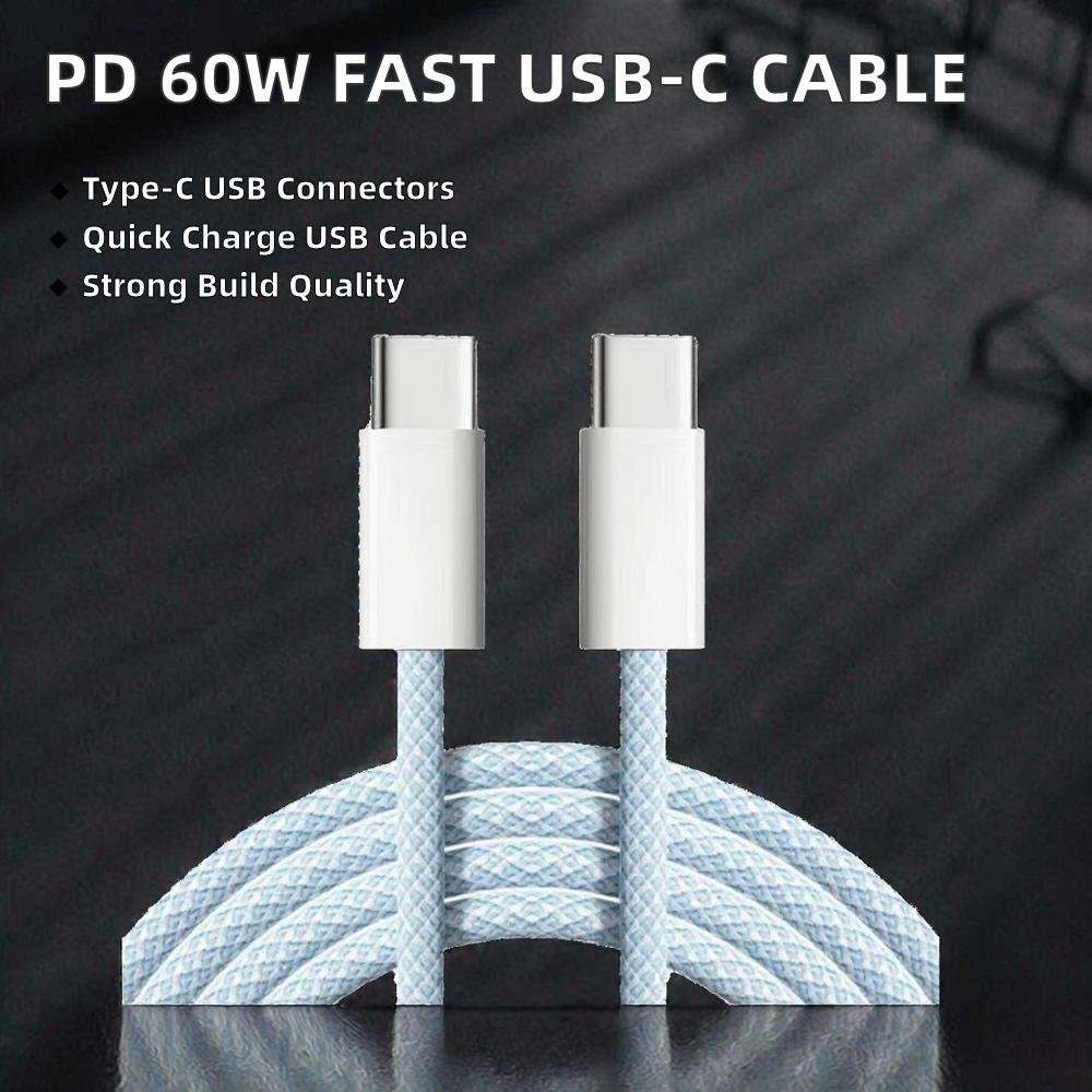 60W 5A Fast Charging Type-C PD Cable Pure Copper Conductor Nylon Braided for Phone