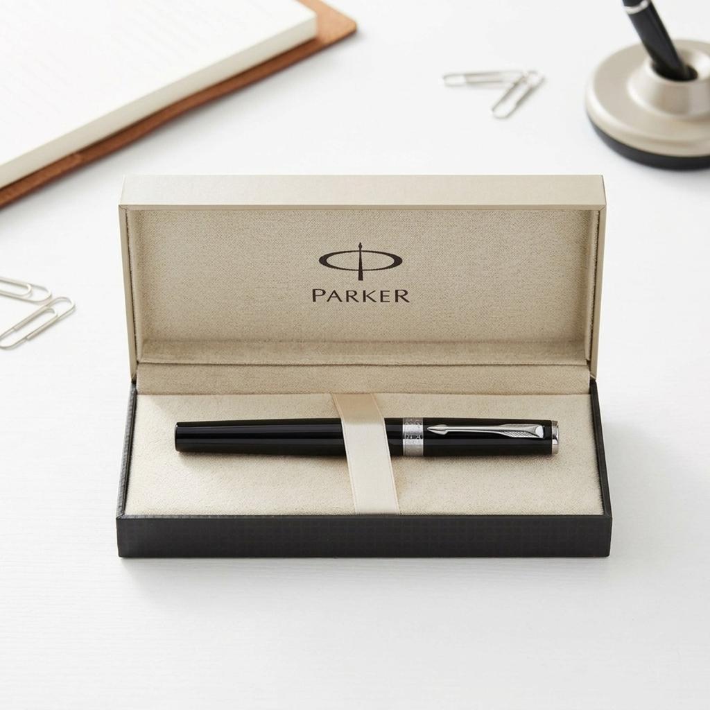 Parker 5th Ingenuity Black CT S11201702 1926450 Rollerball Fineliner Pen Brass Body Chrome Trim Gloss Lacquer F Nib