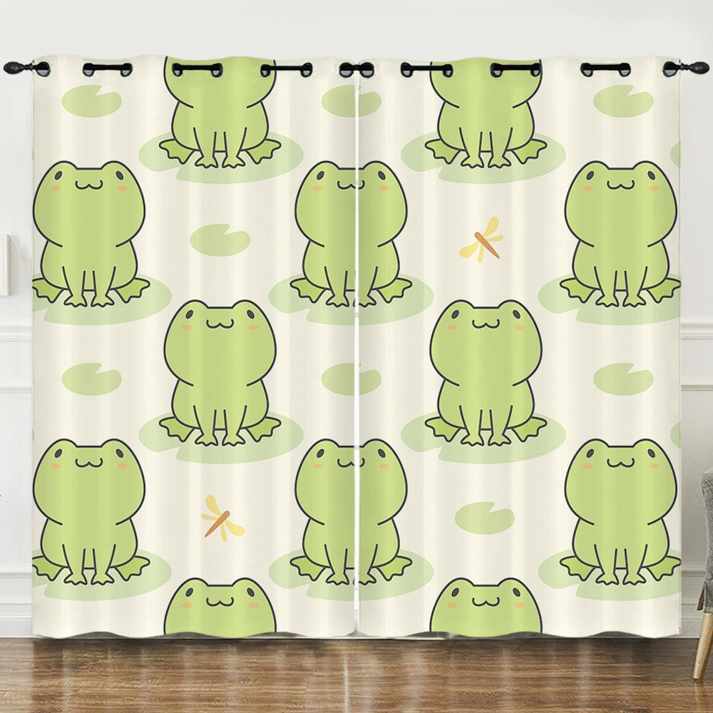 Curtain Cartoon Animal Frog 3D Digital Printing Blackout Curtain Punching