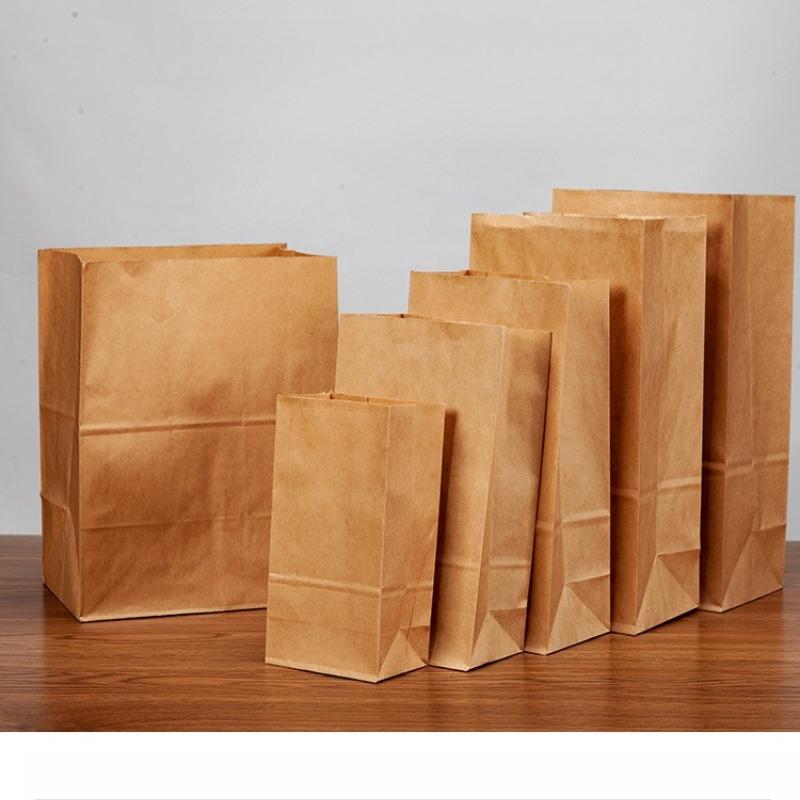 100pcs Oil Resistant Food Packaging Bag Brown Kraft Paper Coated Pockets Vegetables Fruits Bread Cookie Snack Food Toast Bread Takeaway Pouchs