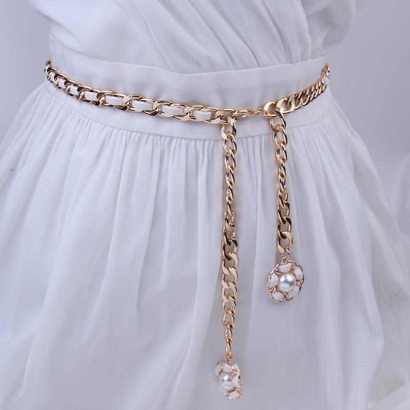 Gold Summer Independent Packaging Female Adult Single Circle Waist Chain Leather Bag Alloy Hook Belt Skirt Matching