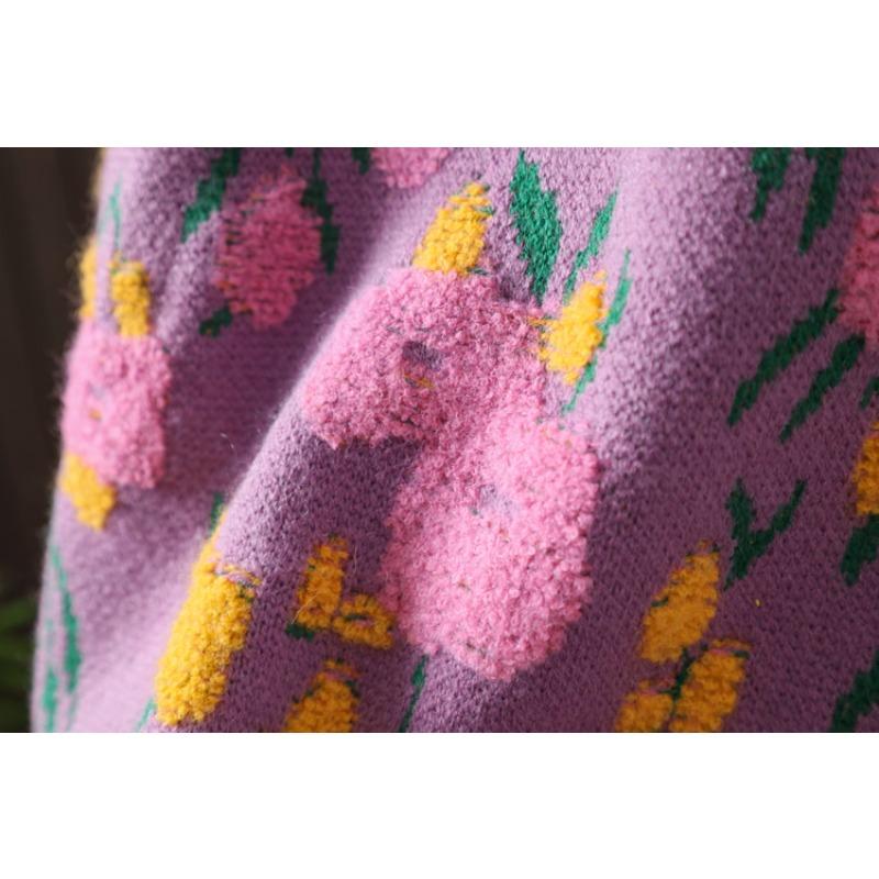 Dimanaf 2025 Květinové svetry Kardigan Podzim Ženy Potisk O-výstřih Svetry Pletení Volný Černý svetr