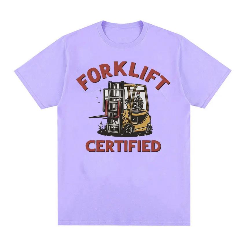 Funny Forklift Certified Skeleton Driver Meme T Shirts Men's 100% Cotton Oversized T Shirt Male Fashion Vintage Y2k T-shirt Tops