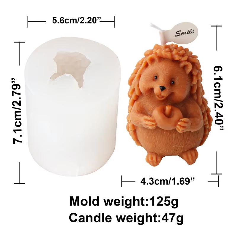 Cute Hedgehog Candle Mold 3D Cartoon Animal Hug Mushroom Apple Soap Craft Plaster Making Kit DIY Handmade Mold Home Decor Gifts