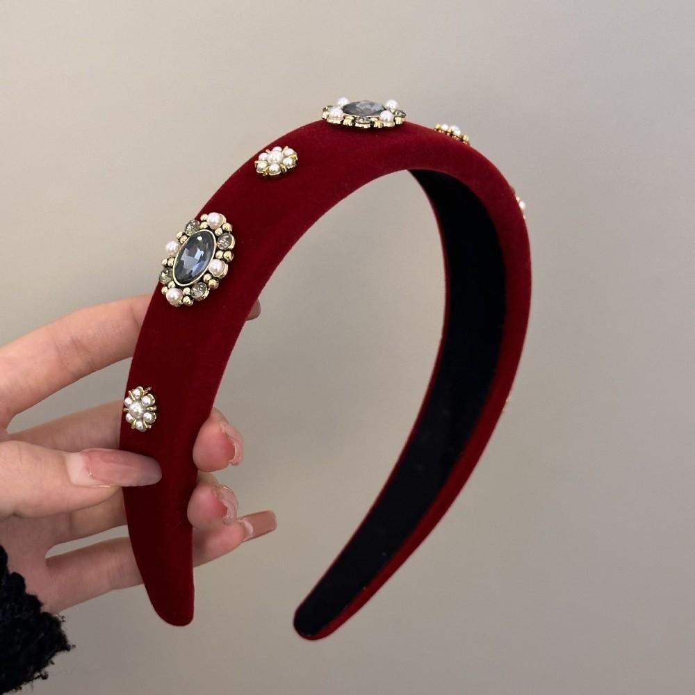 Imitation Pearl Velvet Headband Wide Hairband Gift Vintage Hair Hoop Women