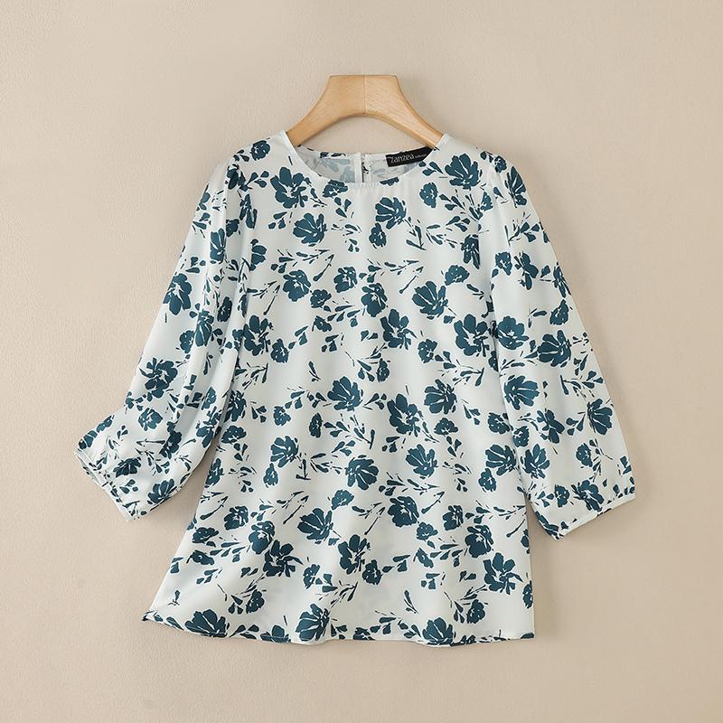 ZANZEA Lässige Damen-Bluse mit O-Ausschnitt und 3/4-Ärmeln für den Sommer