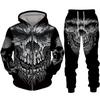 Sudadera con cremallera negra y pantalón con estampado 3D de calavera fresca, conjunto de chándal estilo gótico punk para hombre y mujer, conjunto de chándal 2026, disfraz de streetwear para Halloween