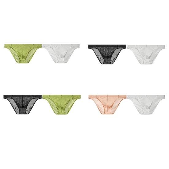2Pcs Men Sexy Mesh Briefs Underpants Breathable Low-Waist Sheer Thin Briefs Comfortable Summer Underwear for Daily