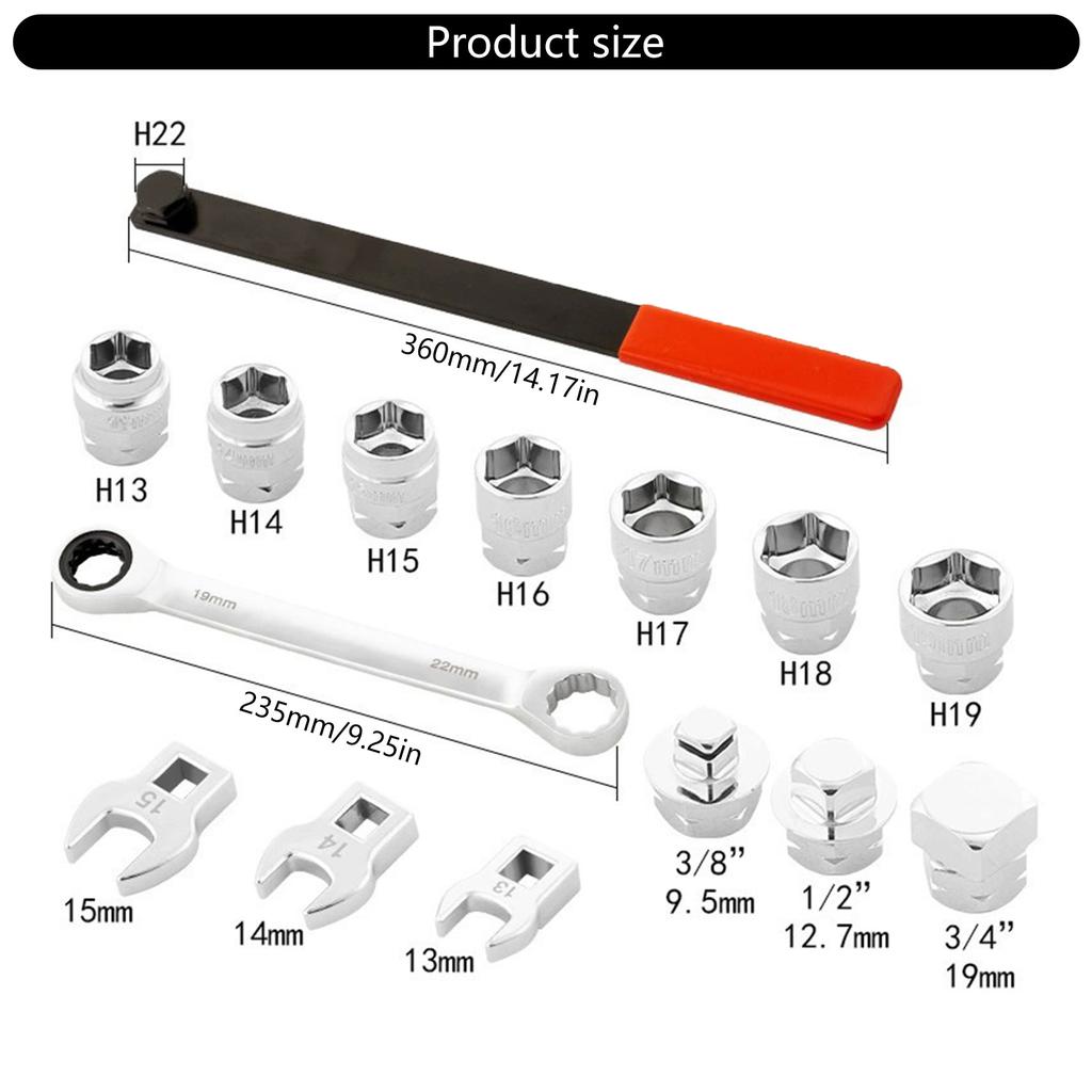 15Pcs Automotive Idler Pulley Adjustment Wrench Set for Belt Tensioning Car Repair with Extension Rod Repair Tool