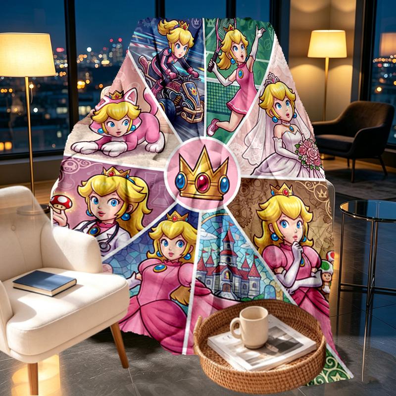 Princess Peach Toadstool Print Blanket - Soft & Comfortable, for Bedroom, Travel, Sofa, Home Decoration - Birthday Christmas Gift for Friend