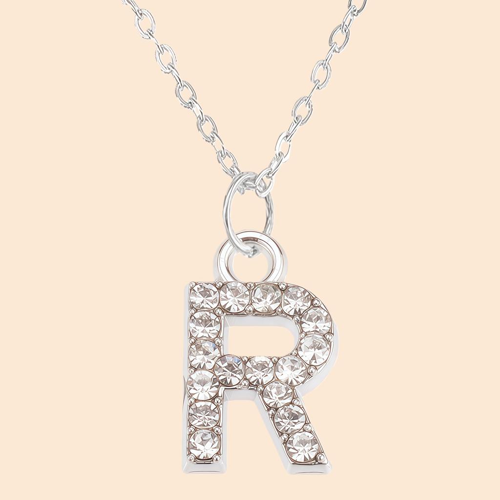 Shining Zircon A-Z Letter Pendant Necklace 26 Initial Alphabet Clavicle Chain For Women Valentine's Day Party Jewelry Gift