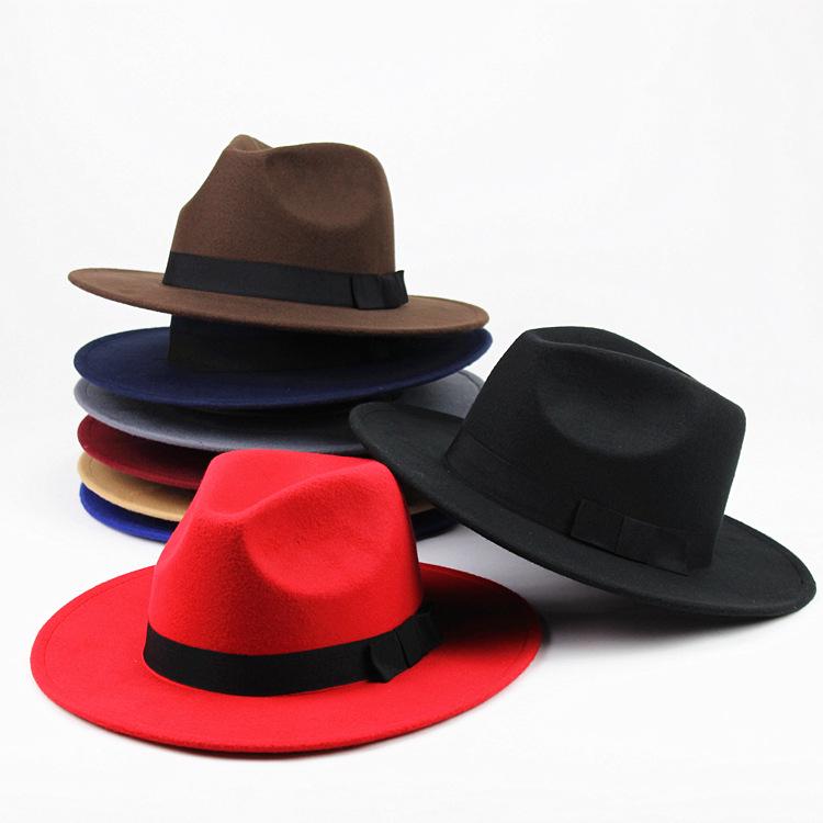 Unisex Retro Street Style Fedora-hatt med bred brätte - Jazzhatt i imitation av ullfilt