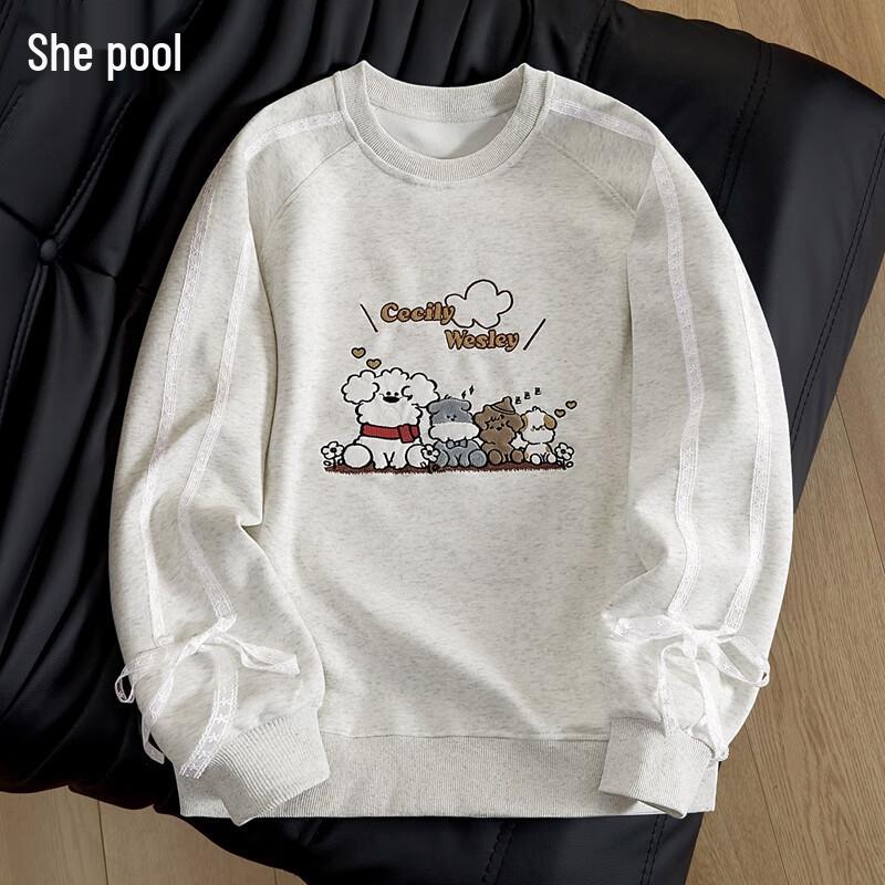 

SheChi Women s Lace Trim Cartoon Crewneck Sweatshirt M