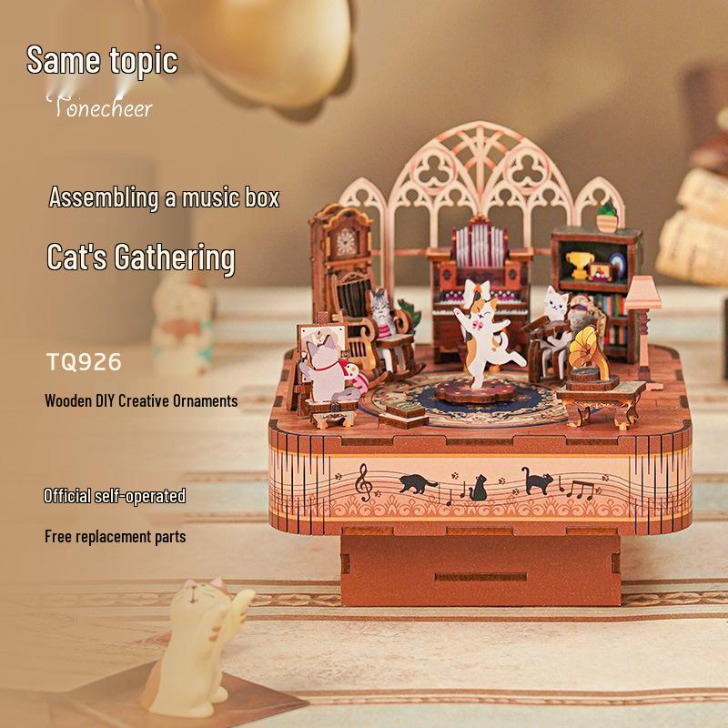 Cat s Gathering DIY Music Box: Handmade Model Building Blocks - Qixi Festival Gift for Girlfriend Chongqing Era [Contact for video tutorial]