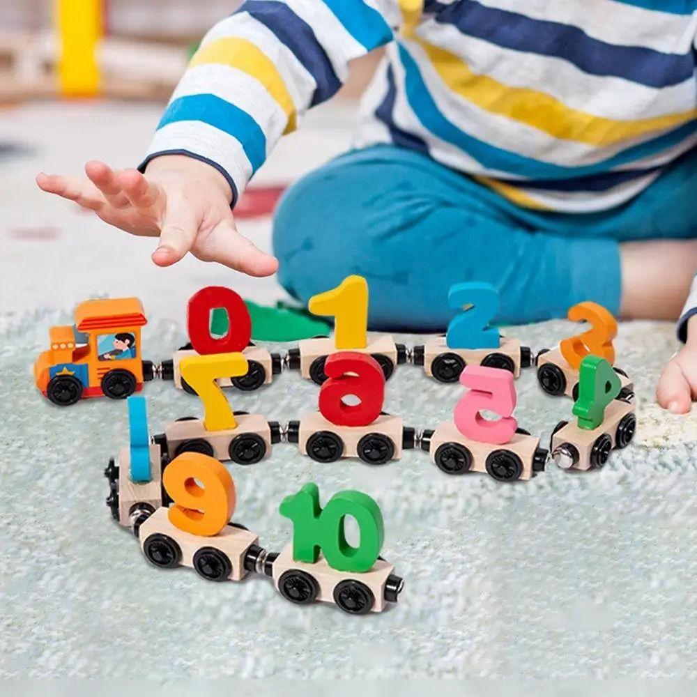 Educational Magnetic Wooden Train Toys Number/Animal Magnetic Digital Train  Kids