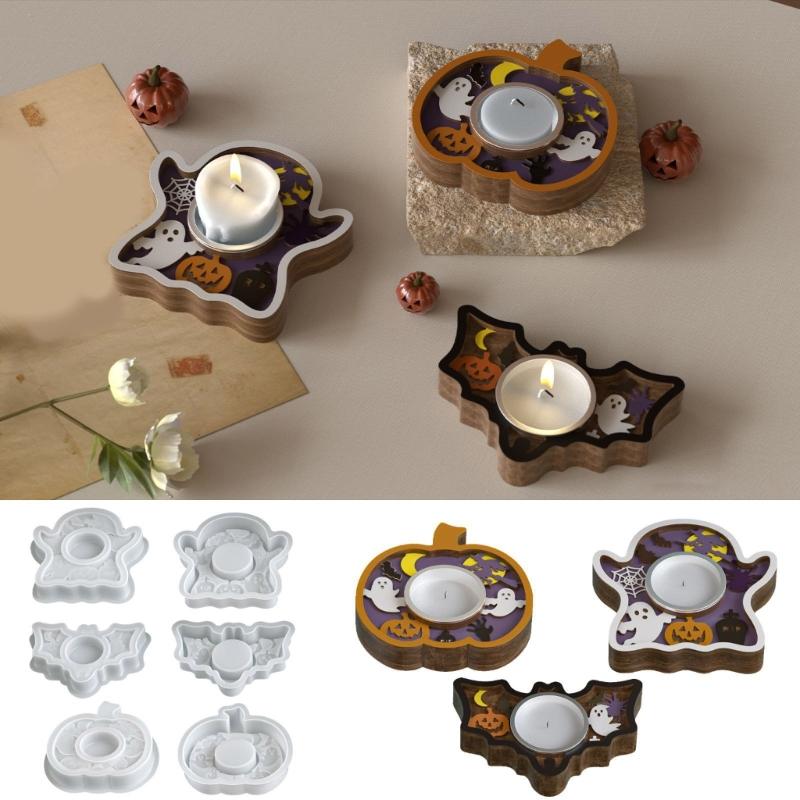 Reusable Silicone Crafting Mold For Festive Candle Base Featuring Halloween Pumpkin Bat And Specters Patterns