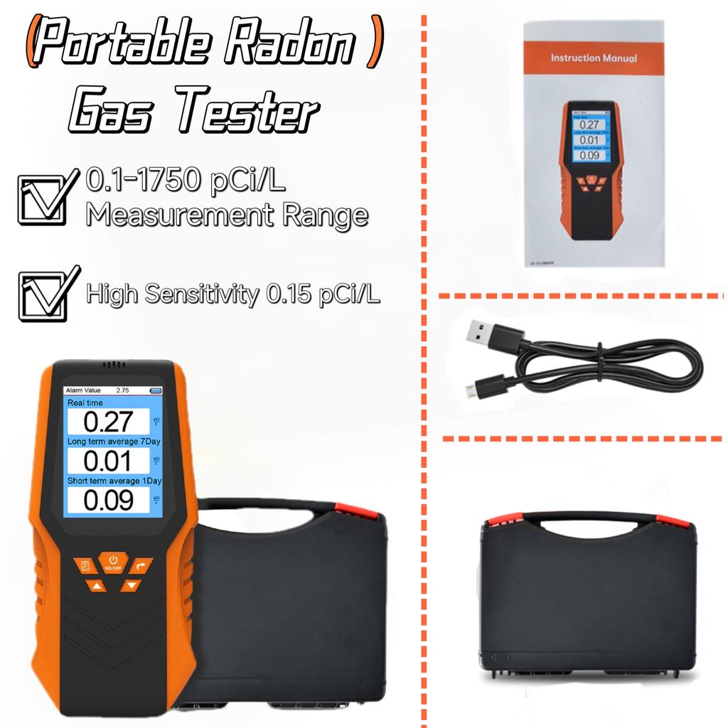 Radon Detector Portable Radon Gas Tester 0.1-1750 PCi/L Fast Accurate Results for Home & Environmental Monitoring Handheld Radon Gas Real-time Value