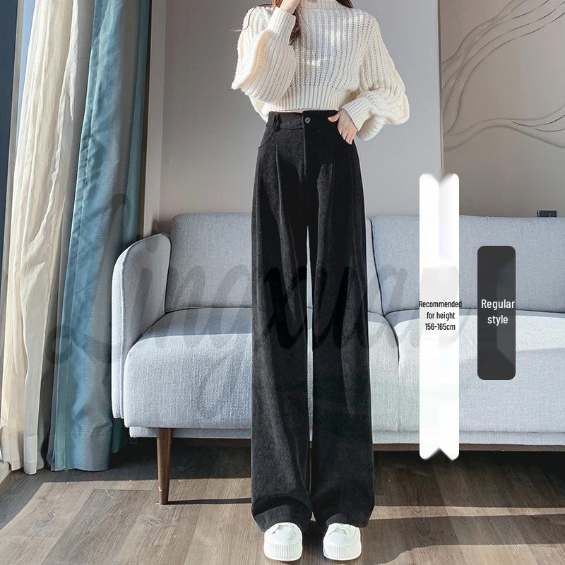 European Cotton Velvet Wide-Leg High-Waisted Women's Corduroy Pants for Autumn/Winter - Drapey, Casual, Floor-Length.