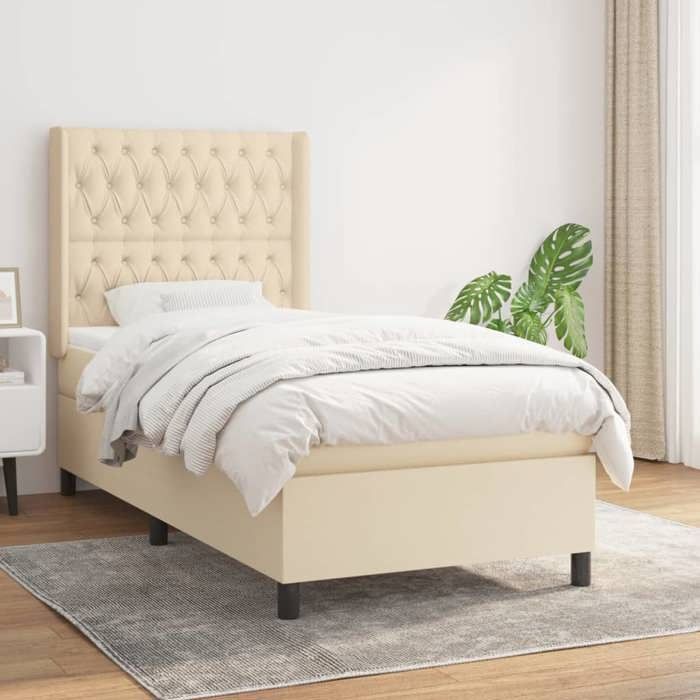 VidaXL Divan Bed with Mattress Cream 90x200 Cm Fabric - Model 3131646