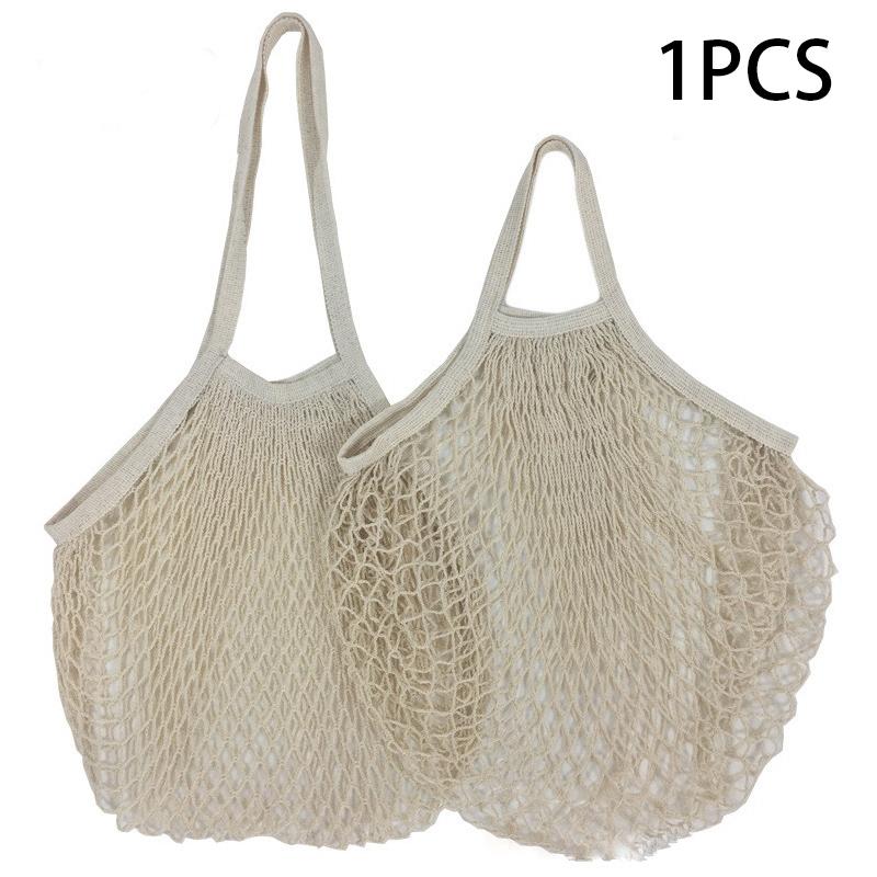 Reusable Mesh Grocery Bags, Long Handle Produce Bags, Fruit & Veggie Storage, Woven Mesh Pocket Hollowed Out Kitchen Storage