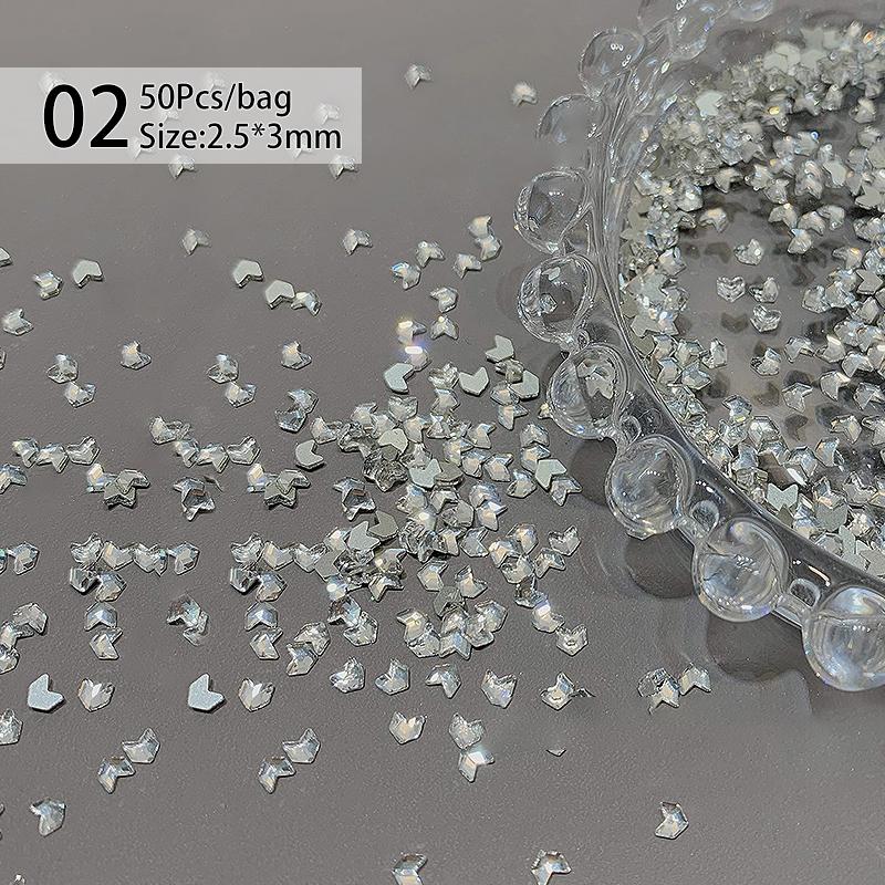 50 ks mini kosočtvercové kamínky na nehty s plochým dnem, AB barva, zdobení nehtů, křišťálové drahokamy, oslnivá manikúra, 3D dekorace na nehty