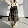 Korean Retro Plaid Woolen A-line Skirt for Women - High Waist Winter Long Skirt