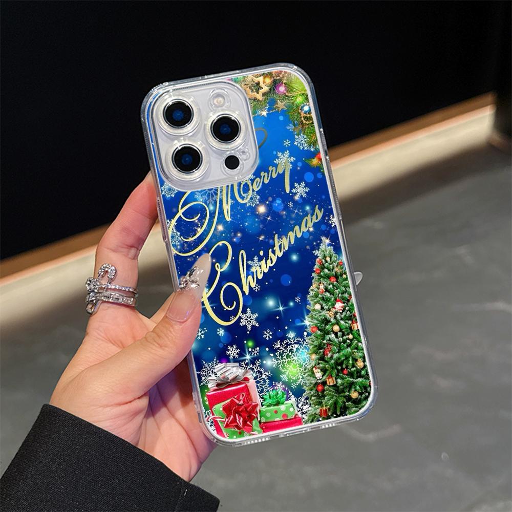Ae109 Happy New Year Merry Christmas art Magsafe Transparent Cases for Samsung S23 S24 Ultra S21 iPhone 16 Pro Max Magnetic Wireless Charge Back Cover