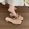 Bow-tie Sweet Slippers Female Outer Wear Summer New Gentle Fairy Style Temperament with Skirt Thick Heel Beautiful Sandals