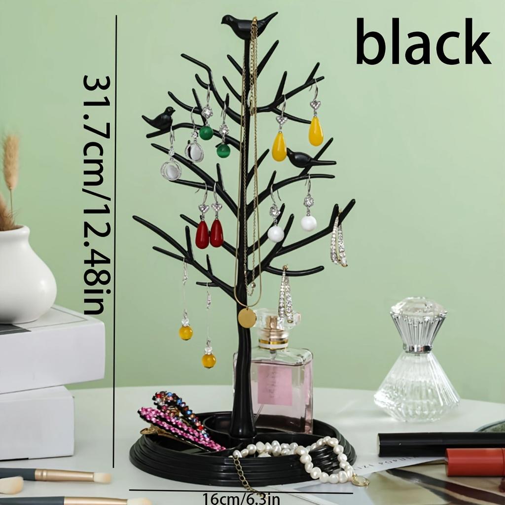 1pc,Tree Shaped Jewelry Display Stand with Tray, Earrings, Necklaces, Rings, Jewelry Storage Rack, Desktop Jewelry Tower