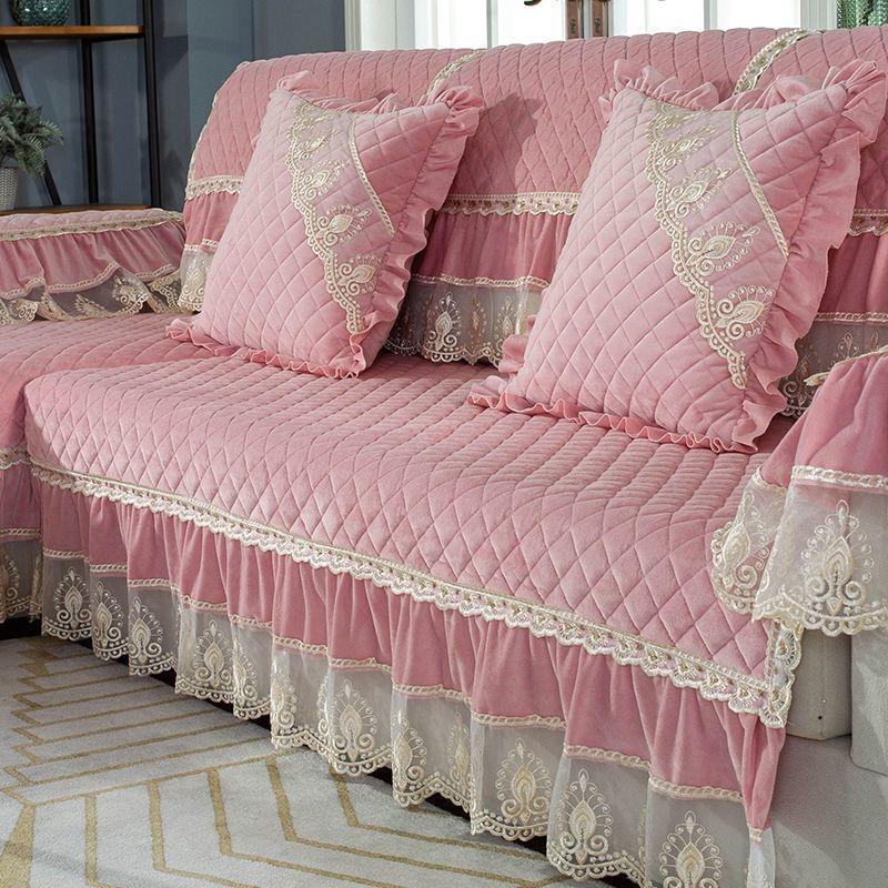 Luxury Solid Color Sofa Sets Cover Thick Sofa Slipcovers L Shaped Sofa Towel Lace Decor Couch Covers for Living Room