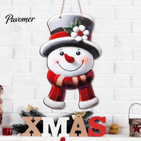 Family Christmas Home Decor Wooden Hanging Pendant, Snowman/Santa Claus/Gnome Ornament with Decorative Craft Pieces Hemp Rope for Indoor Outdoor