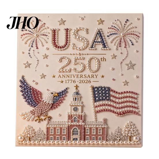 USA Lettering Pearl Art 250th Anniversary Painting Kit, DIY Patriotic Gift Set, Bead Craft Kit for Beginners Adults
