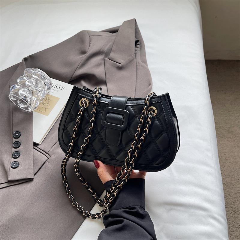 

Rhombus chain bag new fashionable contrasting color splicing texture underarm bag trendy messenger bag women s bag