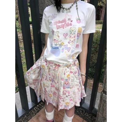 Y2k Harajuku Kawaii Trička Dámská Japonská móda Sladká streetwear Kreslený potisk Volná trička Topy Měkká dívka Léto