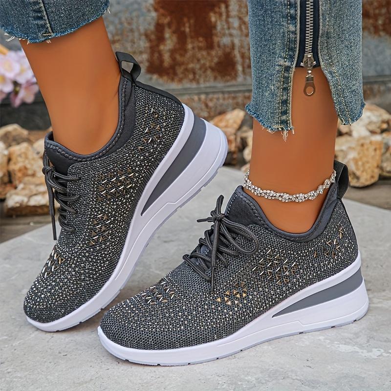 Lace Up Women'S Casual Height Increasing Sports Shoes, Low Cut Sports Fashion Style Daily Commuting Comfortable Shoes