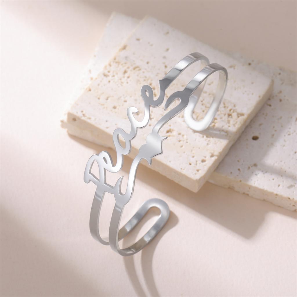 Fashion Peace Letter Bracelet Stainless Steel Hollow Adjustable Cuff Bangle for Women Men Jewelry Gifts