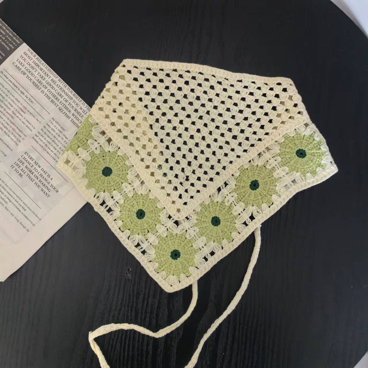 

Летнее треугольное полотенце ручной работы крючком вязаная повязка на голову женская ретро интернет знаменитость милый сладкий ремешок платок шапка M（56-58cm）