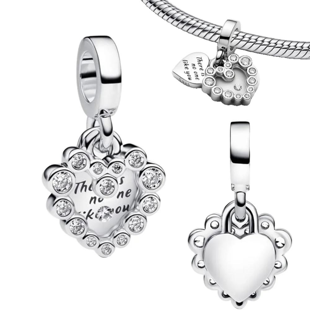 925 Silver Pink Blossom Dangle Charm Butterfly Heart Flower Rose Bird Bead For DIY Necklace Bracelet Fine Jewellery