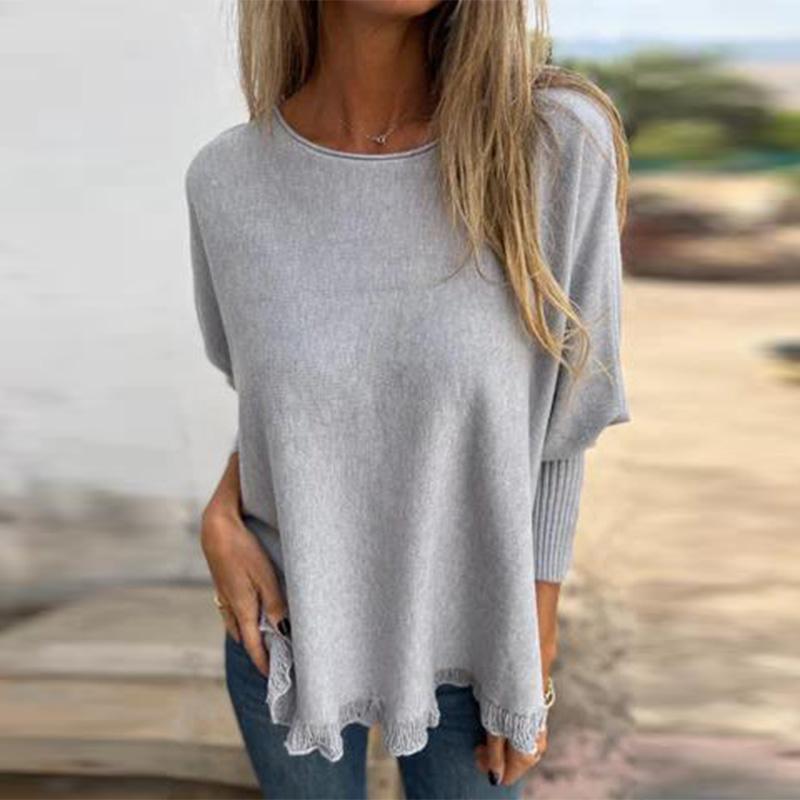 Jesienno-zimowa luźna bluzka z długim rękawem z koronką Mulle i dzianinowym dołem