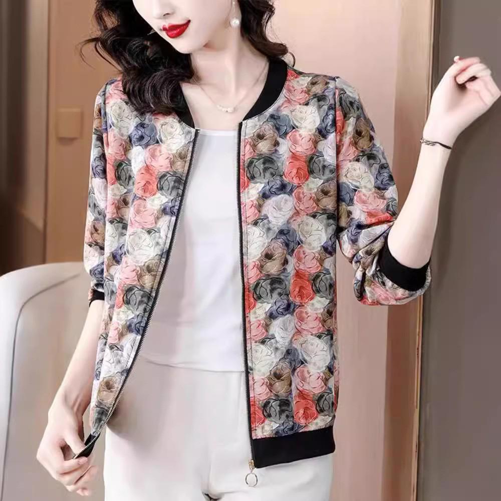 Women's Summer Chiffon Cardigan: Lightweight, Sun Protection, Petite, Age-Reducing, Easy To Match, Printed Design, Baseball Style.
