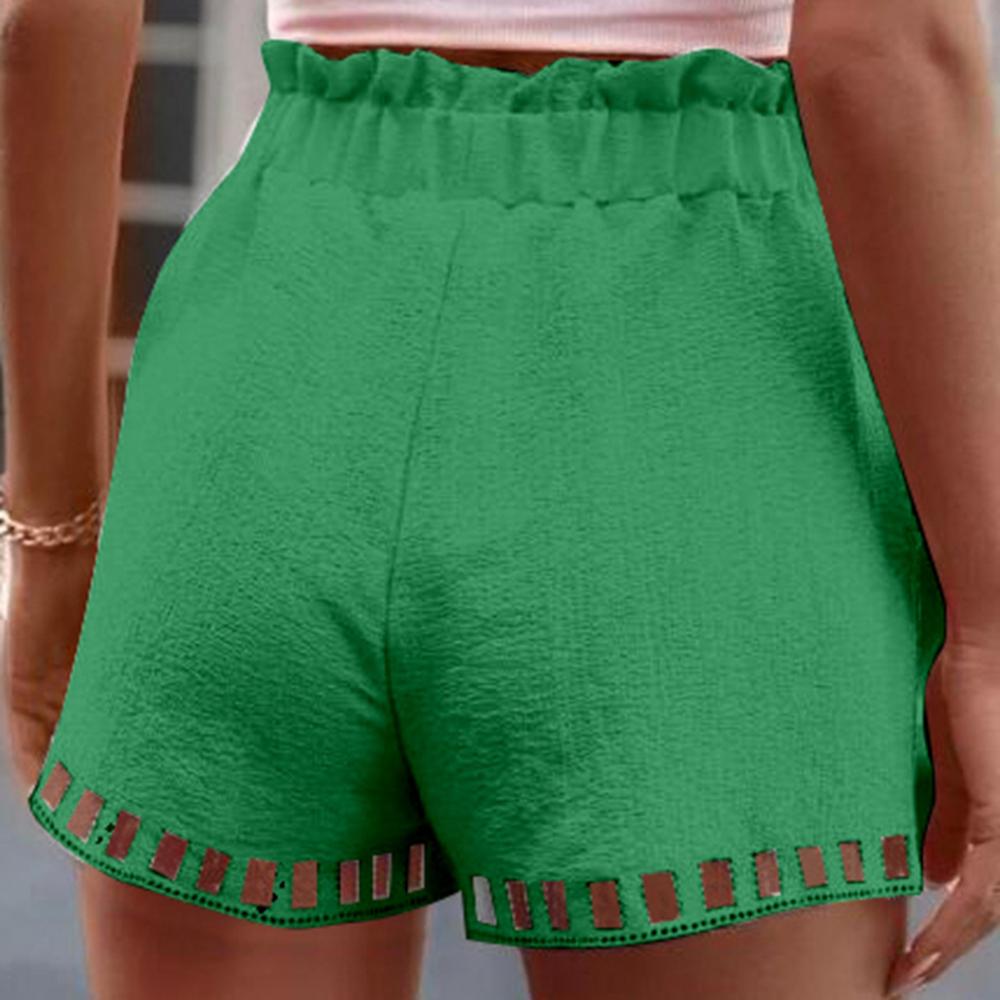 Dame Shorts Para Bomuld Linned Ensfarvet Tynd Udskåret Design Kantlomme Stram Talje Shorts Strandtøj Hvide Klæder