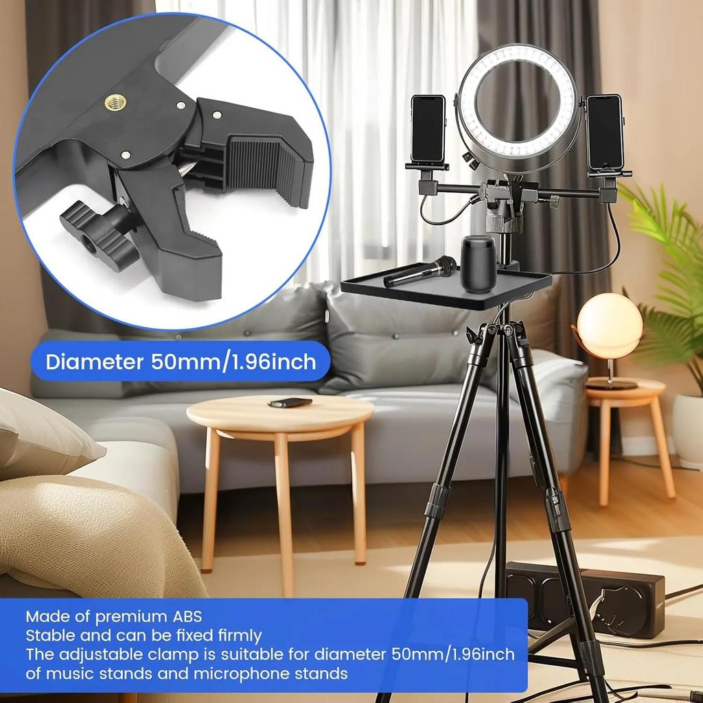 Adjustable Mic Stand Tray, 225×165mm Sound Card Platform,O-Type Clamp Fits 13-47mm Tubes, for Live Streaming Recording