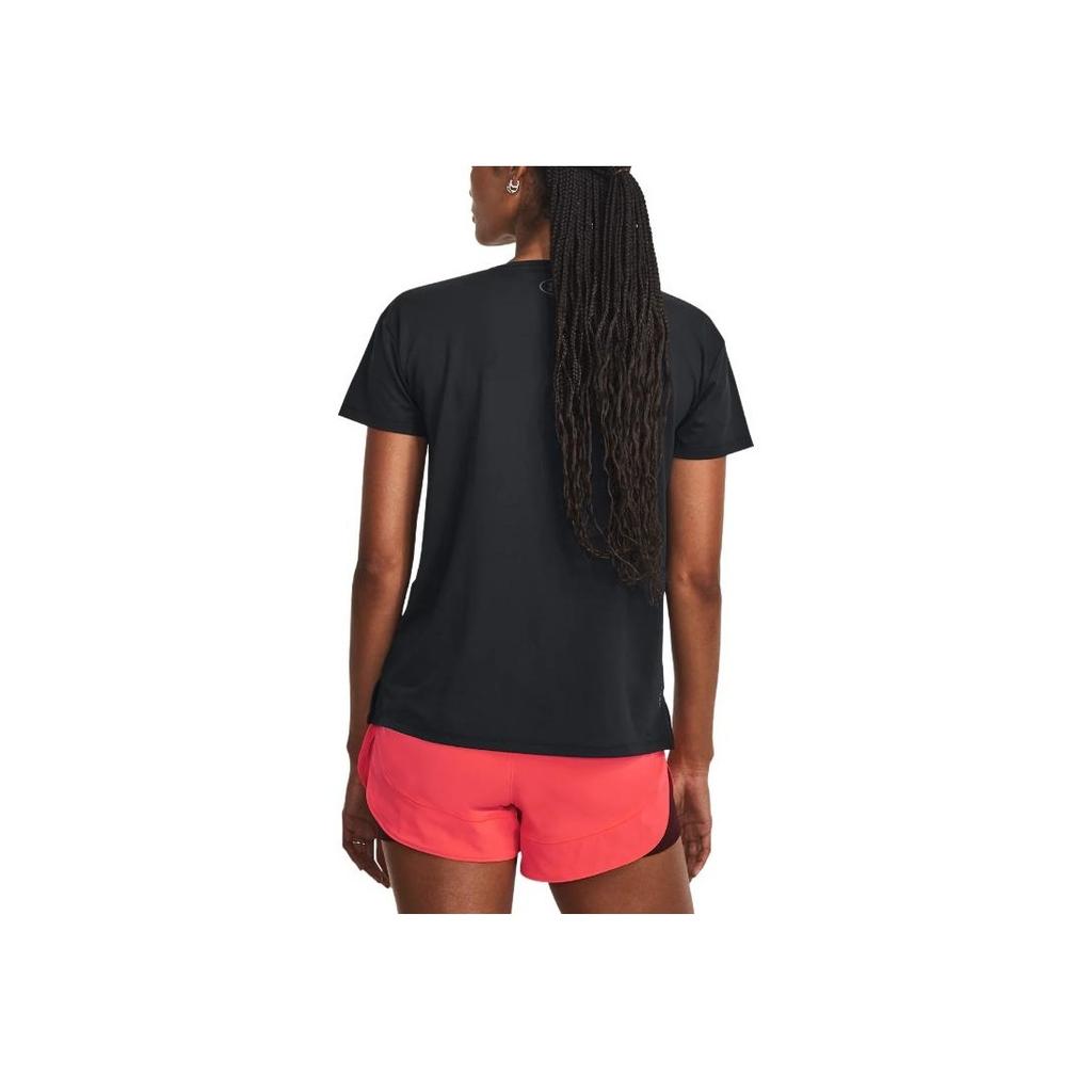 Under Armour Rush Energy Logo Print Crew Neck Short Sleeve T-Shirt Women Tops Black 1379141-001