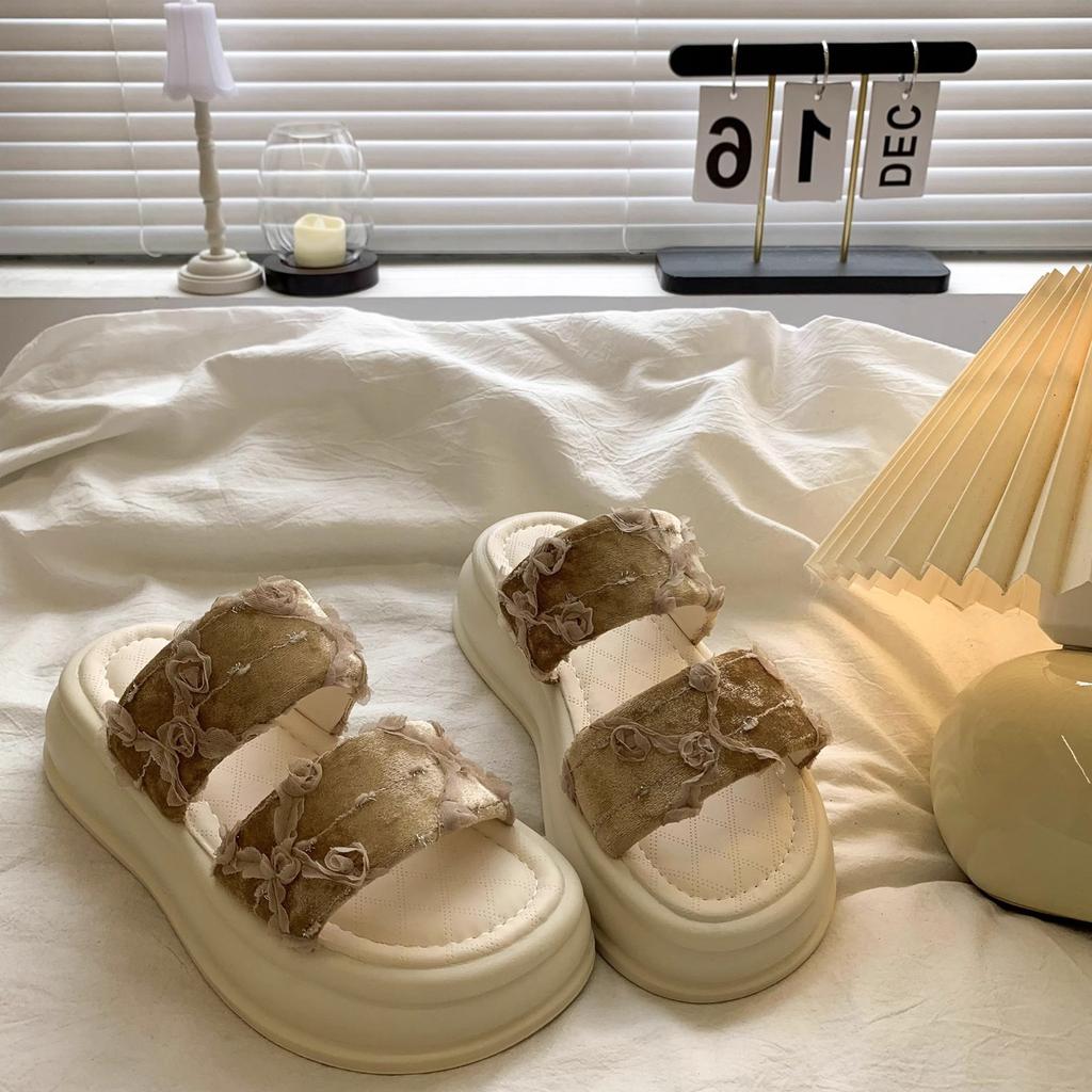 Muffin-Sandalen mit dicker Sohle Damen 2025 Sommer neue Retro vielseitige Strandschuhe echtes Leder offene Zehen kühle Hausschuhe